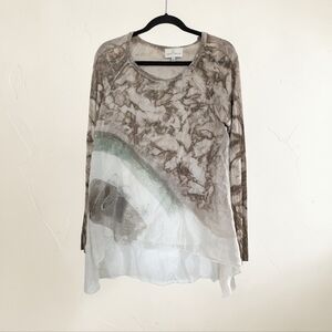 Belle France Tunic Long Sleeve Top Neutral Partially Sheer Swirl Made In Italy